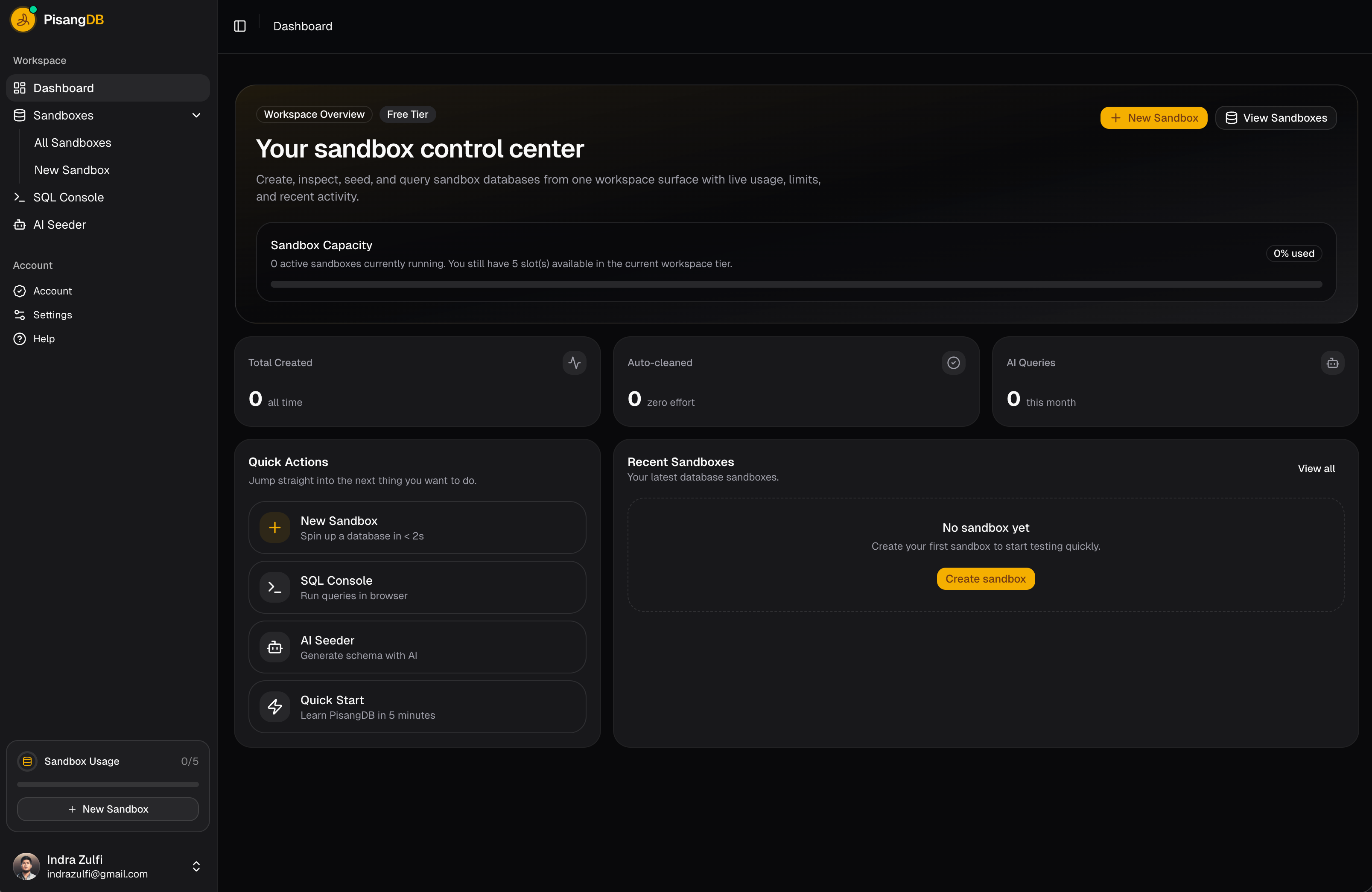 PisangDB dashboard